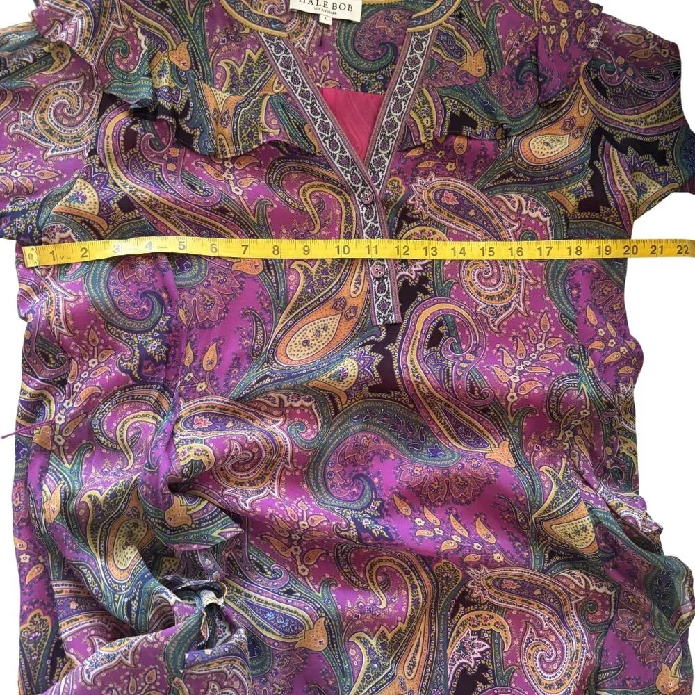 Hale Bob Paisley Print Long Sleeve Belted Dress L - Picture 10 of 13